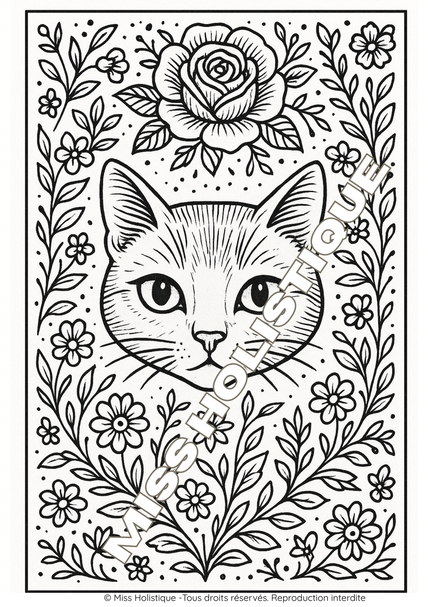 Coloriage Tête de Chat Mandala- PDF à imprimer