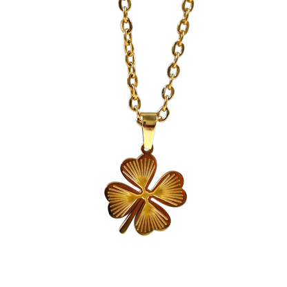 Collier Trèfle -  “PORTE-BONHEUR” – Acier Inoxydable 316L pendentif Plaqué Or 18K