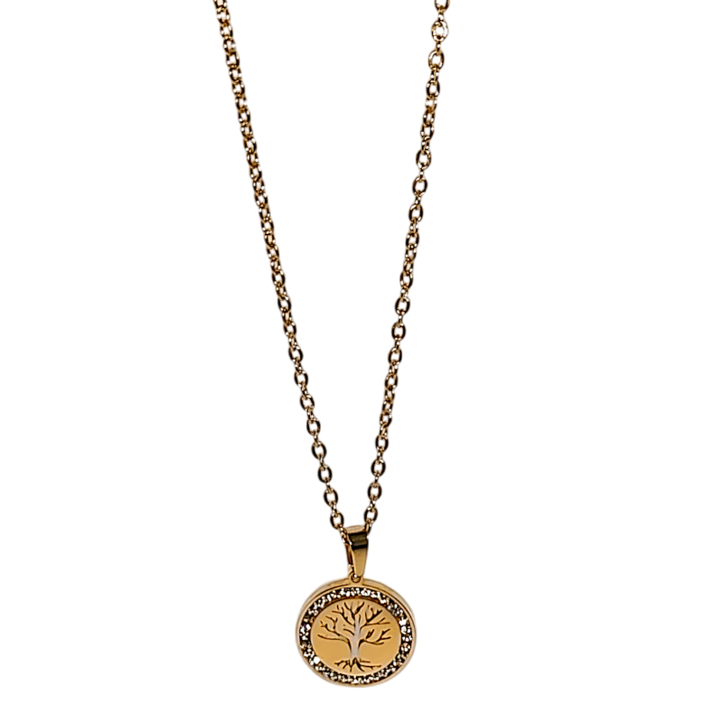 Collier Arbre de vie zirconium - "Les Branches de ma Vie" - Acier inoxydable 316L Plaqué or 18 carats