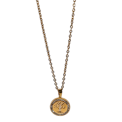 Collier Arbre de vie zirconium - "Les Branches de ma Vie" - Acier inoxydable 316L Plaqué or 18 carats