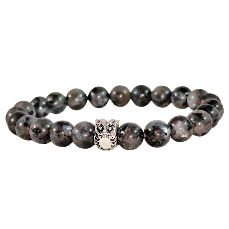 Bracelet Hibou Larvikite - "HOLISTIQUE" - Pierre Naturelle Lavikite Grade AA - Hibou Acier Inoxydable 316L