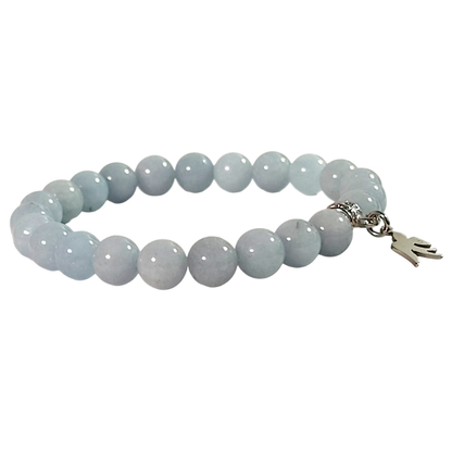 Bracelet calcédoine - "PAIX et COMMUNICATION" - Bélière Rhodié, Charms Colombe Acier Inoxydable 316L et Pierre Naturelle Calcédoine Grade AA