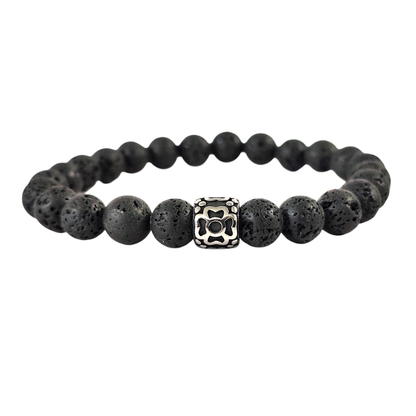 Bracelet Fleur Noire - "je me relève dans les moment sombre" - Pierre naturelle Pierre de Lave - acier inoxydable 316L