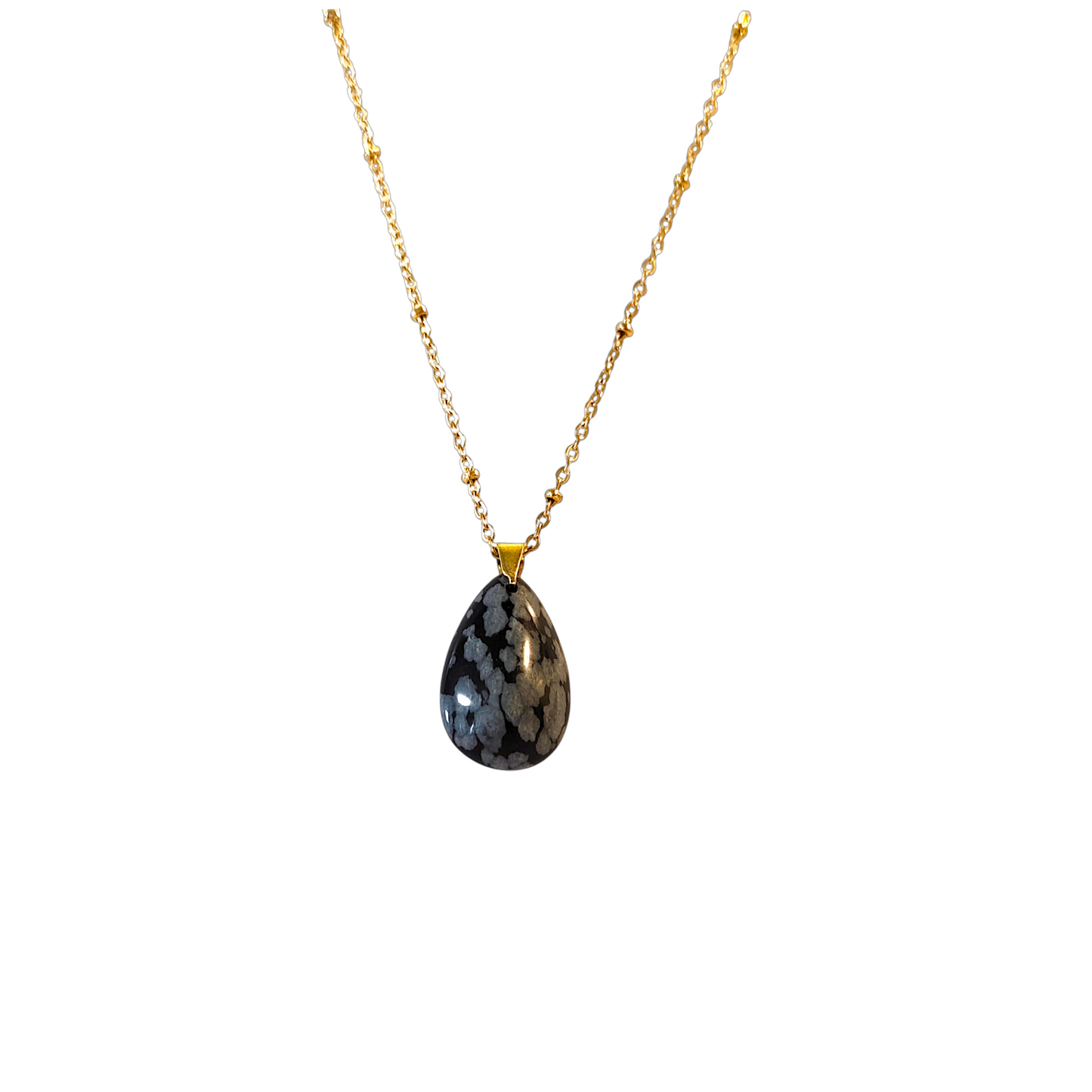 Collier "APAISANT"- Equilibre émotionnel et apaise - Acier Inoxydable 316L,  Pierre Naturelle Obsidienne Mouchetée Grade AAA