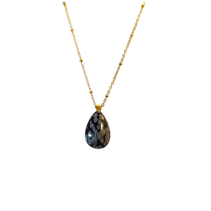 Collier "APAISANT"- Equilibre émotionnel et apaise - Acier Inoxydable 316L,  Pierre Naturelle Obsidienne Mouchetée Grade AAA