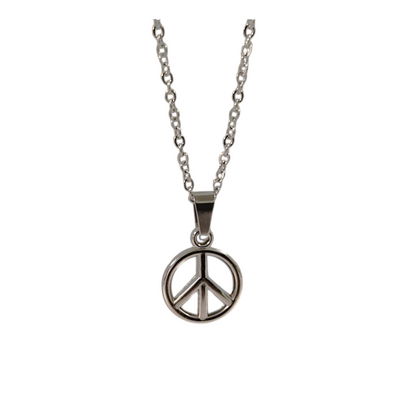 ✌️ Collier Pendentif Peace and Love – "Bienveillance"- Acier Inoxydable 316L, rhodié, collier mixte,femme, homme, symbole paix