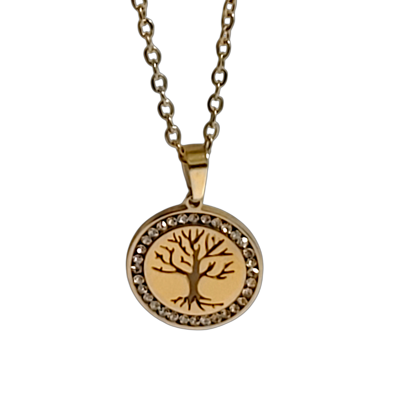 Collier Arbre de vie zirconium - "Les Branches de ma Vie" - Acier inoxydable 316L Plaqué or 18 carats