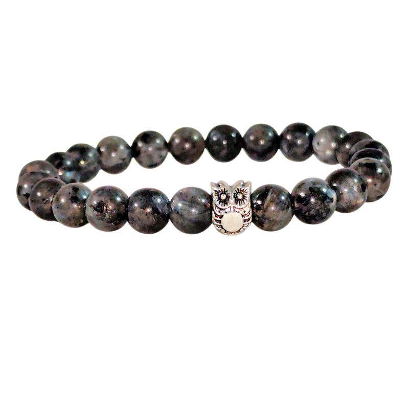 Bracelet Hibou Larvikite - "HOLISTIQUE" - Pierre Naturelle Lavikite Grade AA - Hibou Acier Inoxydable 316L