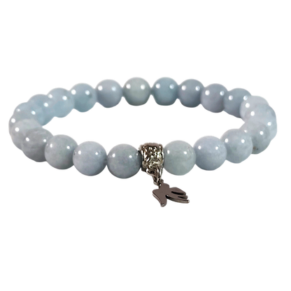 Bracelet calcédoine - "PAIX et COMMUNICATION" - Bélière Rhodié, Charms Colombe Acier Inoxydable 316L et Pierre Naturelle Calcédoine Grade AA