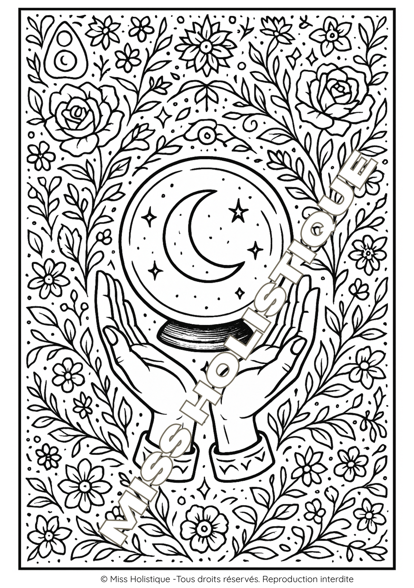 Coloriage Main Boule de Cristal - PDF à Imprimer