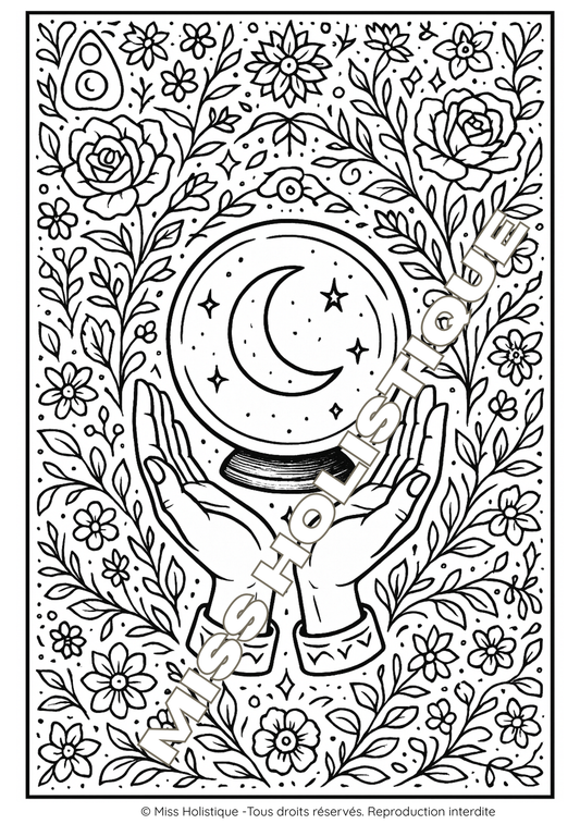 Coloriage Main Boule de Cristal - PDF à Imprimer
