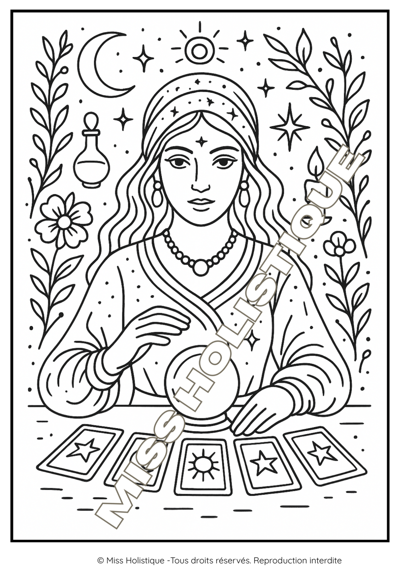Coloriage Voyante avec Cartes - PDF à Imprimer