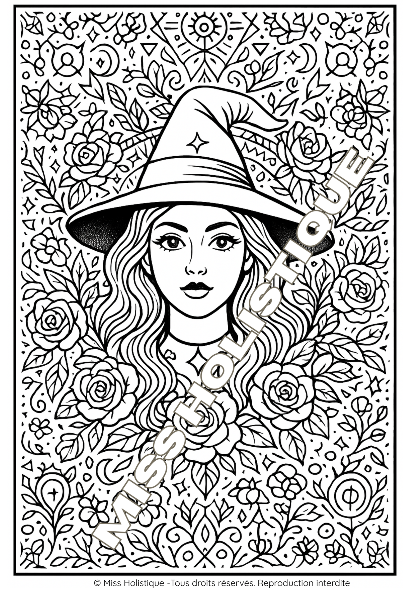 Coloriage Sorcière Visage et Chapeau - PDF à Imprimer