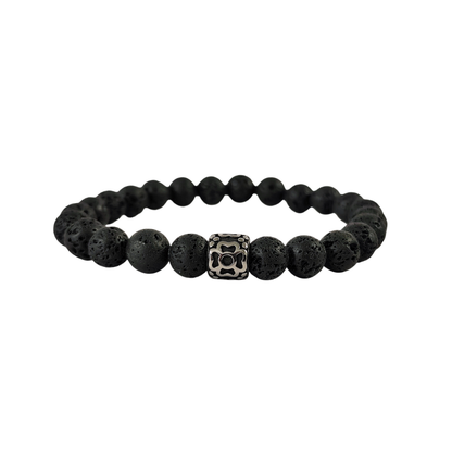 Bracelet Fleur Noire - "je me relève dans les moment sombre" - Pierre naturelle Pierre de Lave - acier inoxydable 316L