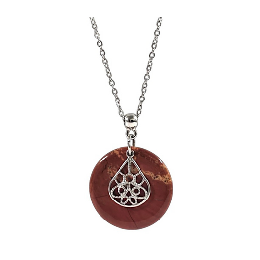 🌺 Collier “RÉGÉNÉRATION”-  Vitalité et Ancrage –Acier Inoxydable 316L, rhodié, pierre naturelle jaspe rouge grade AA, collier femme