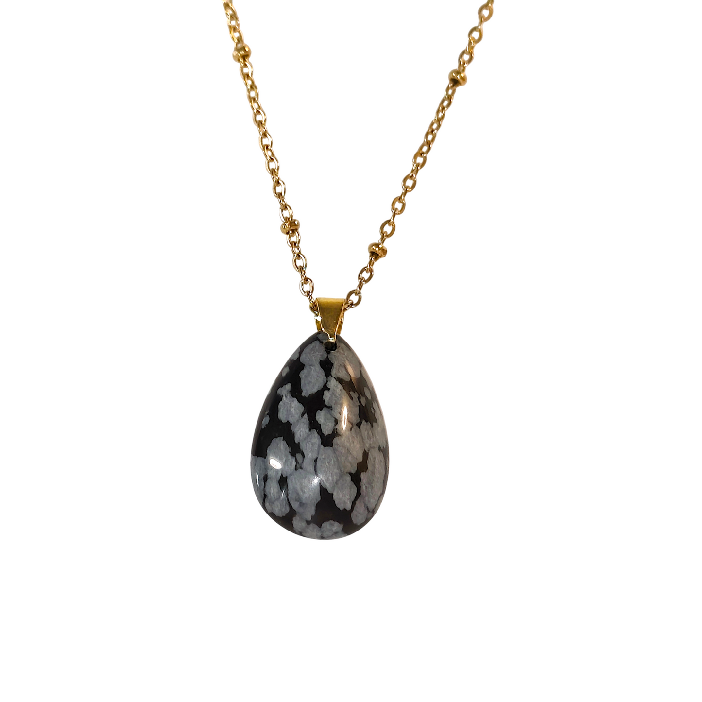 Collier "APAISANT"- Equilibre émotionnel et apaise - Acier Inoxydable 316L,  Pierre Naturelle Obsidienne Mouchetée Grade AAA