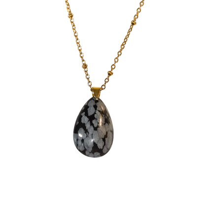 Collier "APAISANT"- Equilibre émotionnel et apaise - Acier Inoxydable 316L,  Pierre Naturelle Obsidienne Mouchetée Grade AAA