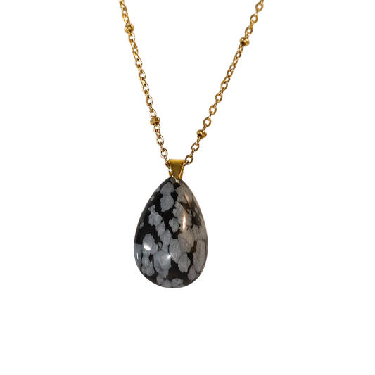 Collier "APAISANT"- Equilibre émotionnel et apaise - Acier Inoxydable 316L,  Pierre Naturelle Obsidienne Mouchetée Grade AAA