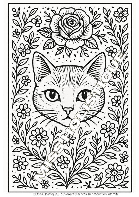 Coloriage Tête de Chat Mandala- PDF à imprimer